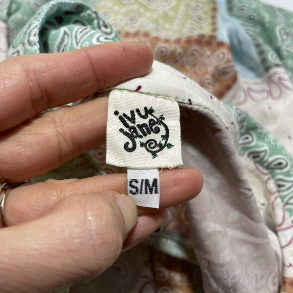 Ivy Jane Blouse Women Size S/M Retro Paisley Vneck Patch Hipster Comfy Relaxed - Picture 7 of 10